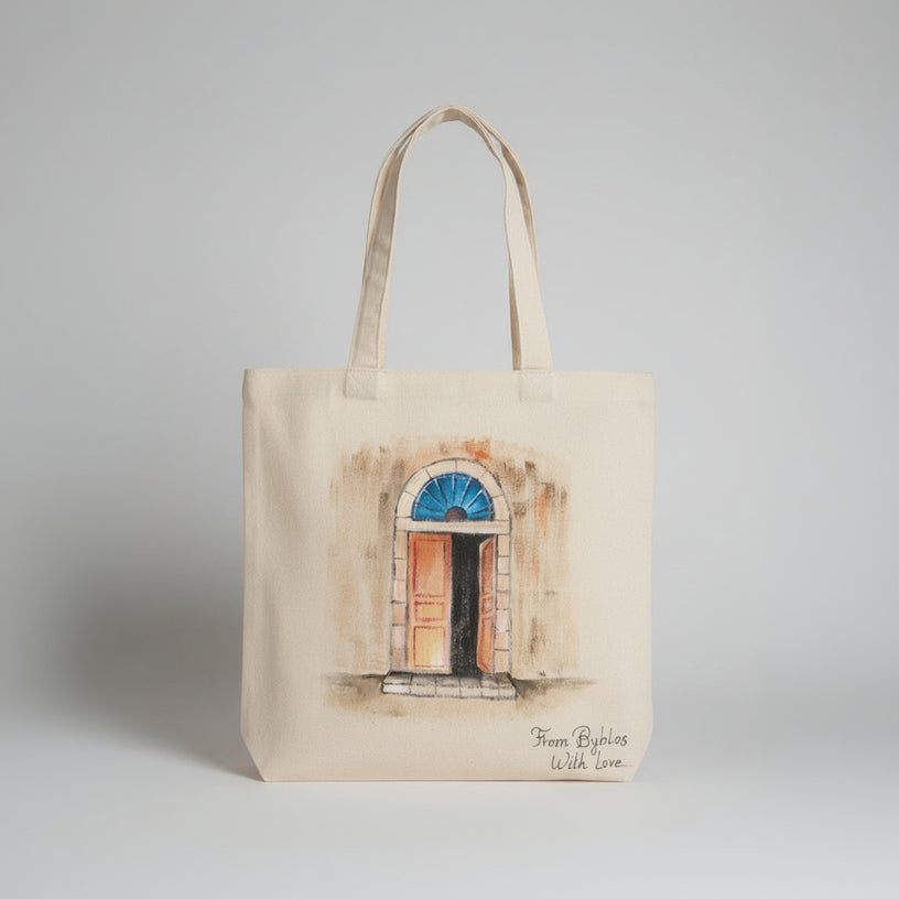 Traditional Door Small Handpainted Tote Bag