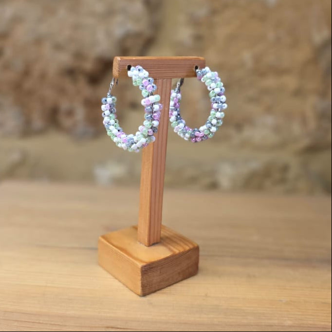 Multicolor Pastel Beaded Hoop Earrings