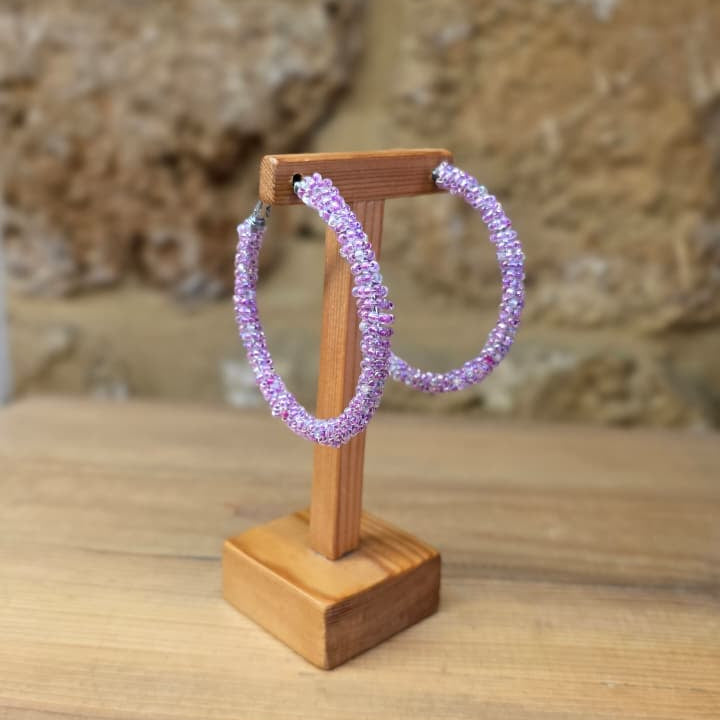 Purple Beaded Hoop Earrings