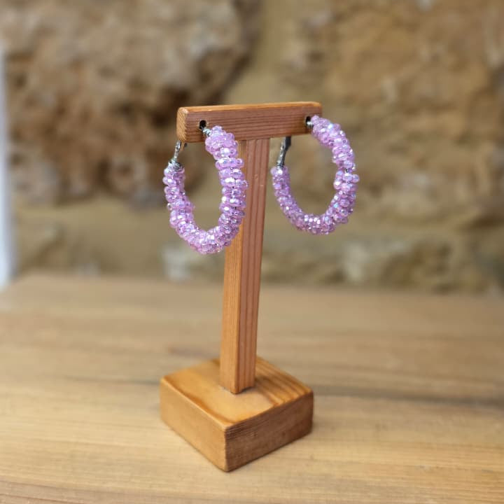 Purple Beaded Hoop Earrings